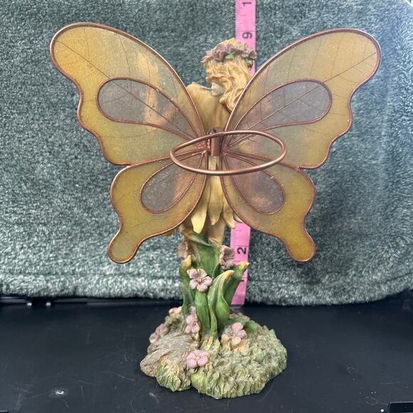 Vintage Fairy Mounted Cast Resin w Wings Tea Light Holder Hand Painted - Picture 6 of 14